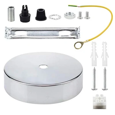 Image of Ceiling Rose Pendant Cable Grip Flex Clamp Plate for Light Fitting 100mm Choose Hanging Lamp Multi Colour Full Set (Chrome)