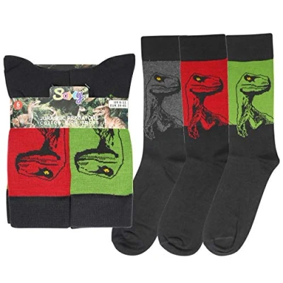 Image of 6 Pack Jurassic Raptors Socks, Black/Multi, YOUNG BOYS UK 8 (EU 23 26)