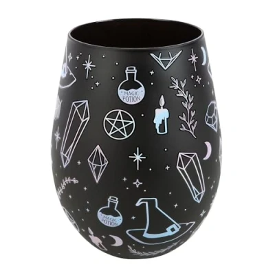 Image of Something Different Wholesale Crystal Witch Print Stemless Glass 15 oz Unique Wine for Enthusiasts, Witchcraft Decor, Gift Witches and Lovers