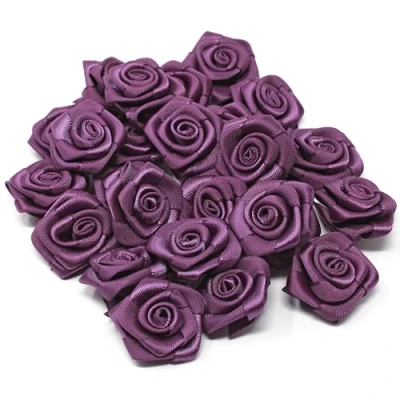 Image of Plum 25mm Satin Ribbon Rose Flowers Decorative Craft (10)
