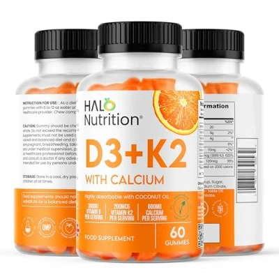 Image of Vitamin d Gummies with K2 and Calcium, High Strength Sugar Free D3 Gummies, 2 Months Supply, Chewable 60 Count Natural Flavoured Vegetarian Halal