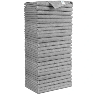 Image of AIDEA Microfibre Cleaning Cloths, Pack of 24, Tea Towels, Window Soft, Very Absorbent, Lint Free, Streak for Home, Kitchen, Car, Grey, 30 x cm