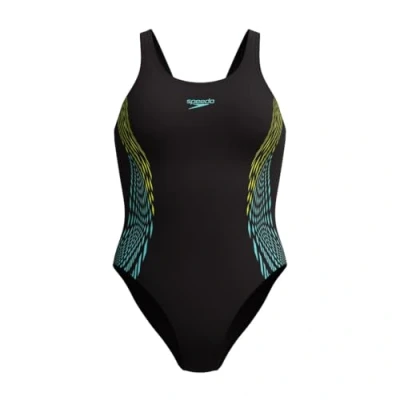 Image of Speedo Women&#039;s Placement Muscleback Swimsuit Swimming Costume Hyper Yellow Size 36&quot; Approx UK 14