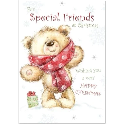 Image of doodlecards Special Friends Christmas Card Teddy Bear with Red Scarf Large A4 Size for Plain Envelope