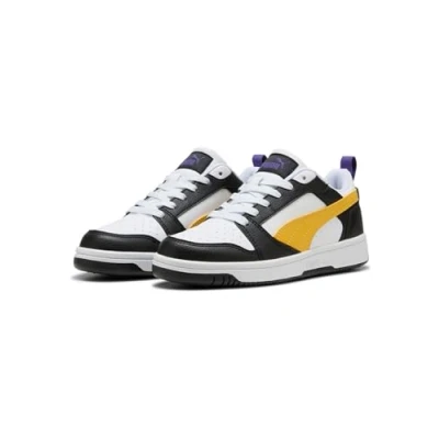 Image of Puma Rebound V6 Unisex Trainers for kids, Size: 3, Black/yellow sizzle/white High quality imitation leather