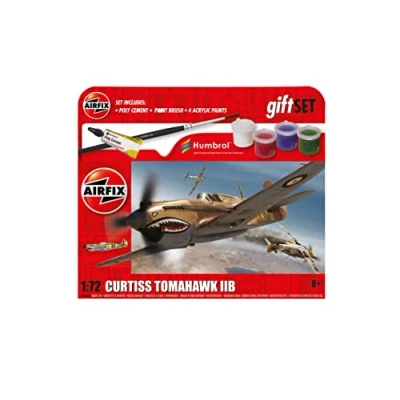 Image of Airfix Hanging Model Aircraft Kits Curtiss Tomahawk IIB Building Set, 1:72 Scale Plane Kit for Adults &amp; Kids 8+ Models Military Gifts Men to Build, Skill Lvl. 1