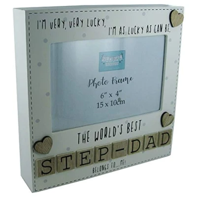 Image of Photo Frame The Worlds Best Step Dad Tile Art Fathers Day Gift Wood Cream 6x4&quot;