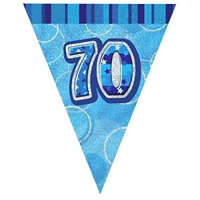 Image of Unique Party 92087 9ft Foil Glitz Blue 70th Birthday Bunting Flags