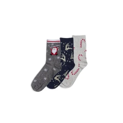 Image of PIECES Women&#039;s Pcjingle Glitter Socks 3 Pack BC, Maritime Blue/Detail: of 3, One Size
