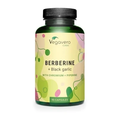 Image of Vegavero Berberine HCL 1000 mg 50:1 Barberry Extract 97% with Black Garlic Extract, Chromium and Piperine NO Additives, Lab Tested Blood Sugar Levels Supplement Vegan