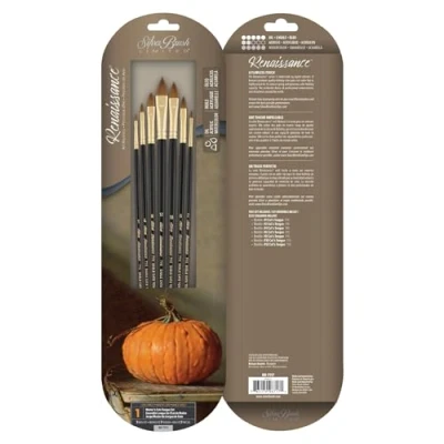 Image of Silver Brush Limited Renaissance Cats Tongue Brushes for Watercolour and Oil, Sizes 1, 2, 4, 6, 8, 10, 12, Long Handle Artist Brushes, 7 Piece Set