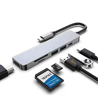 Image of MMOBIEL USB C Hub Type Adapter Compatible with MacBook Pro/Air, iMac, Mac Mini TF/SD Card Reader, 2x 3.0 Ports, 4K HDMI Output, Data Slot 6 in 1