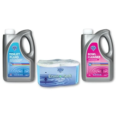 Image of Blue Diamond Triple Pack Toilet Fluid, Bowl Cleaner and Roll Tissue
