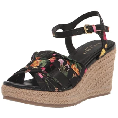 Image of Ted Baker Womenss Cardone Floral Espadrille Platform Sandals in Black Cotton Size UK 7