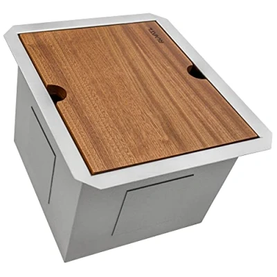 Image of Ruvati 13 inch Workstation Bar Prep Sink with Cover Undermount 16 Gauge Stainless Steel Single Bowl RVH8316