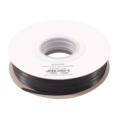 Image of Vaessen Creative Satin Ribbon, Black, 3mm x 100m, Elegant Shine for Card Making, Scrapbooks, Gift Wrapping and Other Craft Projects