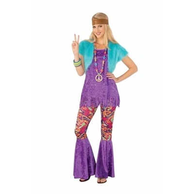 Image of Bristol Novelty 701089_M Opus Collection Dancing Through Decades Adult Groovy Girl Hippie Fancy Dress, Women, Multicolour, UK 12 14