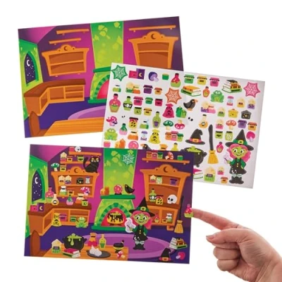 Image of Baker Ross FN290 Witches Kitchen Spells and Potions Sticker Scenes Pack of 4, Halloween Arts Crafts for Kids