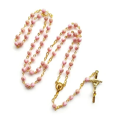 Image of TTTLLNN 6mm Rose Beads Rosary Necklace with Crucifix Pendant Pr, Beads,