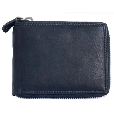 Image of Zip Around Black Genuine Leather Wallet with a Pocket for Coins Without Any Logos or Markings
