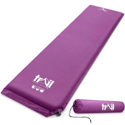 Image of Trail Self Inflating Camping Mat 5cm Thick Single Inflatable Mattress And Bag Purple