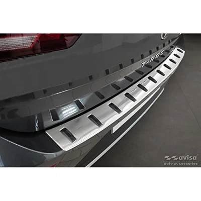Image of Avisa Matt Black Stainless Steel Rear bumper protector compatible with Volkswagen T Roc 2017 2022 &amp; Facelift incl. Cabrio &#039;Ribs&#039;