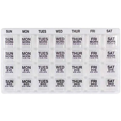 Image of SKYTE® 7 Days 28 Compartments, Pill Organisers, Box, Large Capacity Medicine Organiser for Vitamin Fish Oil Supplements Medication (Clear)
