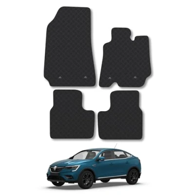 Image of Rubber Car Mats Compatible with Renault Arkana (2021 ) Tailored Fit Floor Set Accessory Black Custom 4 Pieces Clips Anti Slip Backing, Heavy Duty &amp; Waterproof