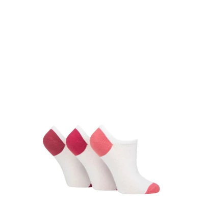 Image of Women&#039;s 3 Pair Pringle Plain and Patterned Cotton Trainer Socks White / Pink Heel &amp; Toe 4 8 Ladies