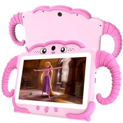 Image of TUNUYEXST Kids Tablet Android 7 Inch, Toddler for with Quad Core 32G ROM 128GB Extendable Parental Control, WiFi, Bluetooth, Dual Camera Silicone Case (Pink)