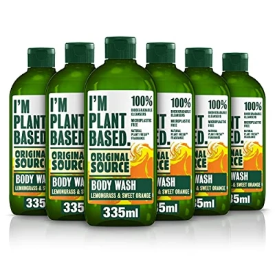 Image of Original Source I&#039;m Plant Based Lemongrass &amp; Sweet Orange Shower Gel, 100% Natural Fragrance, Vegan, Cruelty Free Body Wash, Bulk Buy, Pack of 6 x 335ml