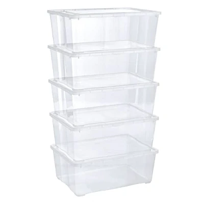 Image of Grizzly 5 x Storage Boxes with Lids 10 Litre 14.8x10.4x5.7 inch (37.5x26.5x14.5 cm) Stackable Clear Containers Transparent Organiser