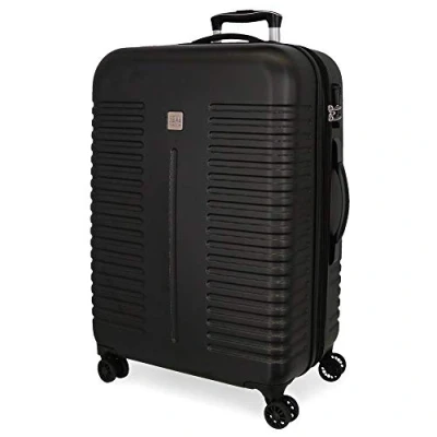 Image of Roll Road India Black Medium Suitcase 48 x 70 27 cm Rigid ABS Combination Lock 75 Litre 3.7 kg 4 Double Wheels