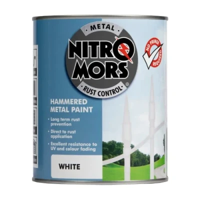Image of Nitromors Anti Rust Hammered Finish Metal Paint, No Primer Required, White, 750 ml