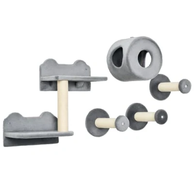 Image of PawHut 5Pcs Cat Wall Furniture with Perch, House, Scratching Post, Mounted Tree for Indoor Cats Grey