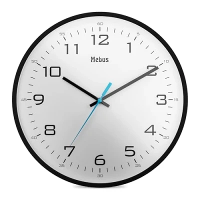 Image of Mebus Analogue Quartz Wall Clock with Bold, Large Numbers, Black, 30 cm Diameter