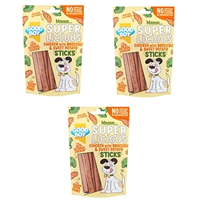 Image of GOODBOY SUPER LICIOUS NATURAL MEAT DOG PUPPY TREAT SOFT CHEW STICKS,CHICKEN WITH APPLE &amp; CRANBERRY, CHICKEN BROCCOLI SWEET POTATO, 100G (CHICKEN 3 PACK)