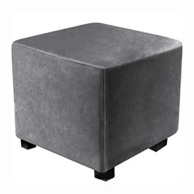 Image of XGANGM Square Ottoman Stretch Cover Velvet Small Slipcover Footstool Pouffe Protector Covers, for Leather/Fabric Footstool,dark gray,15x15inch