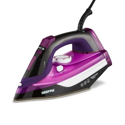 Image of Geepas Steam Iron 2 in 1 Dry &amp; Wet Adjustable Control, Ceramic Soleplate Dry/Steam/Burst/Spray/Vertical Function, 30g/min 360 Power Lead, Self Clean Function 3000W, Purple