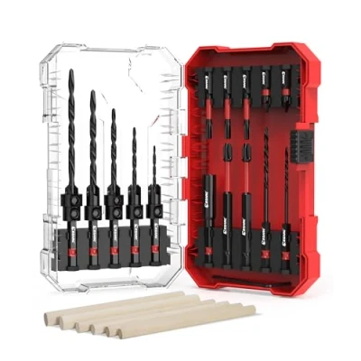 Image of EZARC Countersink Drill Bit Set, 24 PCS Tapered Bits Counter Sink with 6PCS Wooden Sticks 1/4&quot; Hex Shank Quick Change for Woodworking Storage Box