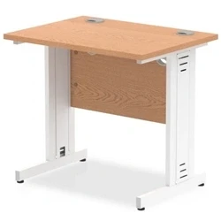 Image of Impulse 800 x 600mm Straight Desk Oak Top White Cable Managed Leg