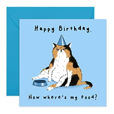 Image of Central 23 Funny Birthday Card Cat Theme &#039;Where&#039;s My Food&#039; For Friends Comes with Fun Stickers