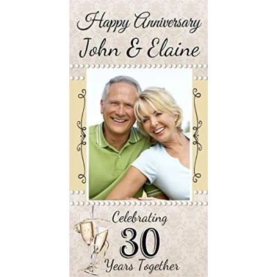 Image of Personalised Happy 30th Pearl Wedding Anniversary Photo Door Poster Banner N15 Large 2ft x 4ft
