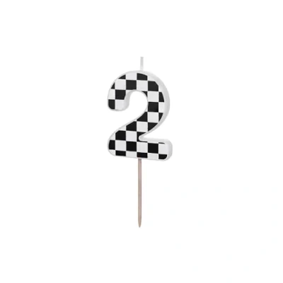 Image of Birthday Candle Number 2 with Chequered Pattern 5.5 cm Candles Cake Children&#039;s Party Decoration Black White