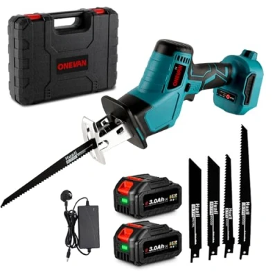 Image of Electric Reciprocating Saw Cordless Saber 300W Power Battery Hand Saws for Cutting Wood, 0 3100SPM Stroke Speed with 4 Blades