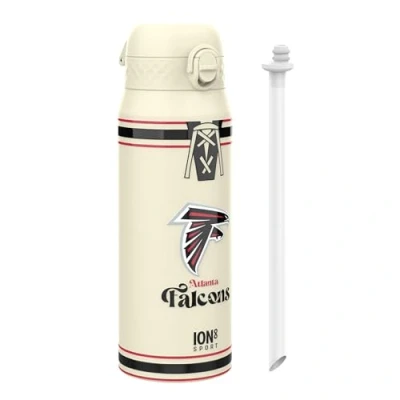 Image of NFL Falcons Sports Thermal Water Bottle with Removable Straw, 750ml/24oz, Leak Proof Vacuum Insulated Drinking Bottle, Easy to Open, Secure Lock, Dishwasher Safe, Flip Cover, Metal