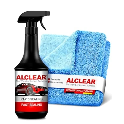 Image of ALCLEAR 71100SV Car Paint Quick Sealant, 1 Litre Including Microfibre Cloth, Polishing Cloth for Preparation, Care, Motorbikes, Bicycles, Produces a Deep Shine
