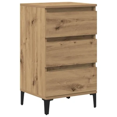 Image of vidaXL bedside cabinet oak wood nightstand, 3 drawers, compact bedroom storage furniture, modern finish, versatile table for indoor rooms