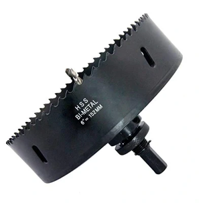Image of 6inch Hole Saw LAIWEI Bi Metal 152mm with Heavy Duty Mandrel, HSS Cutter for Pipe, Wood, Sheet Metal, etc. 2 locking pins make the tool stronger and drilling easier