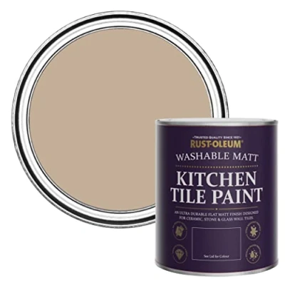 Image of Rust Oleum Brown water resistant Kitchen Tile Paint in Matt Finish Salted Caramel 750ml
